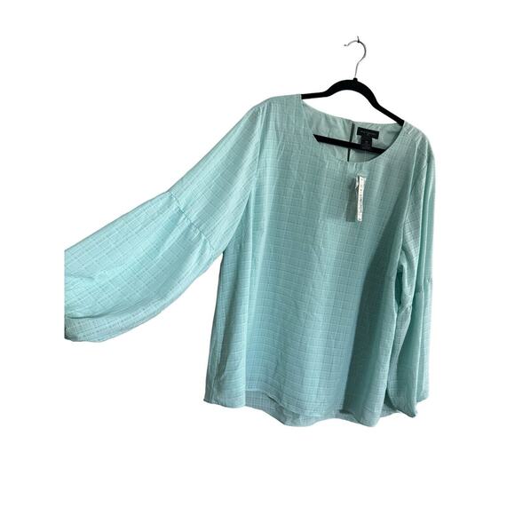 NWT Investments Woman 2X Top blouse Top Mint Green Balloon Sleeves Lined #2462 - Picture 2 of 12